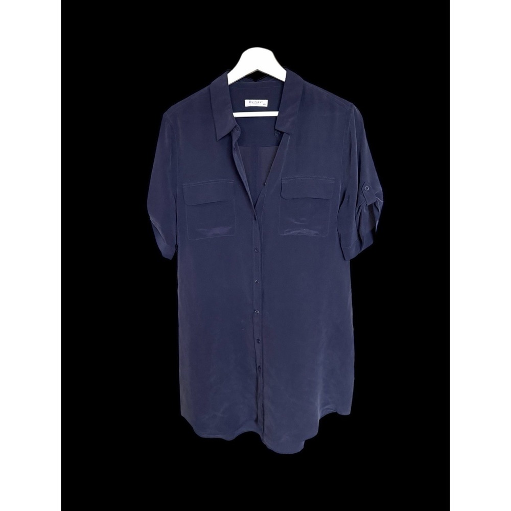 Equipment Femme Button Up Shirt Dress Women Blue Large Silk Blouse Top *flaw